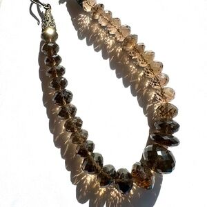 14.5" Faceted Graduated Genuine Smoky Quartz Bead Necklace Sterling Silver Clasp